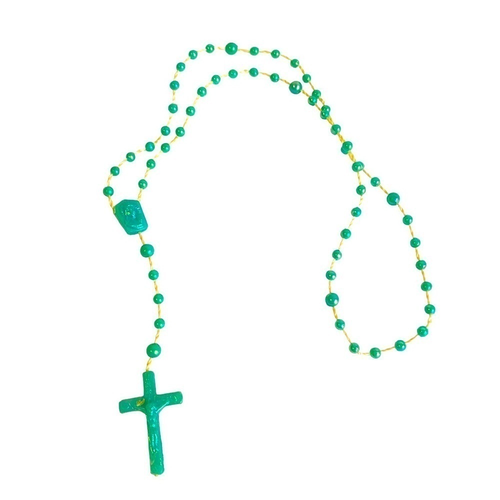 Vintage Pocket Palm Rosary Iridescent Teal Small Tiny Plastic Catholic Religious